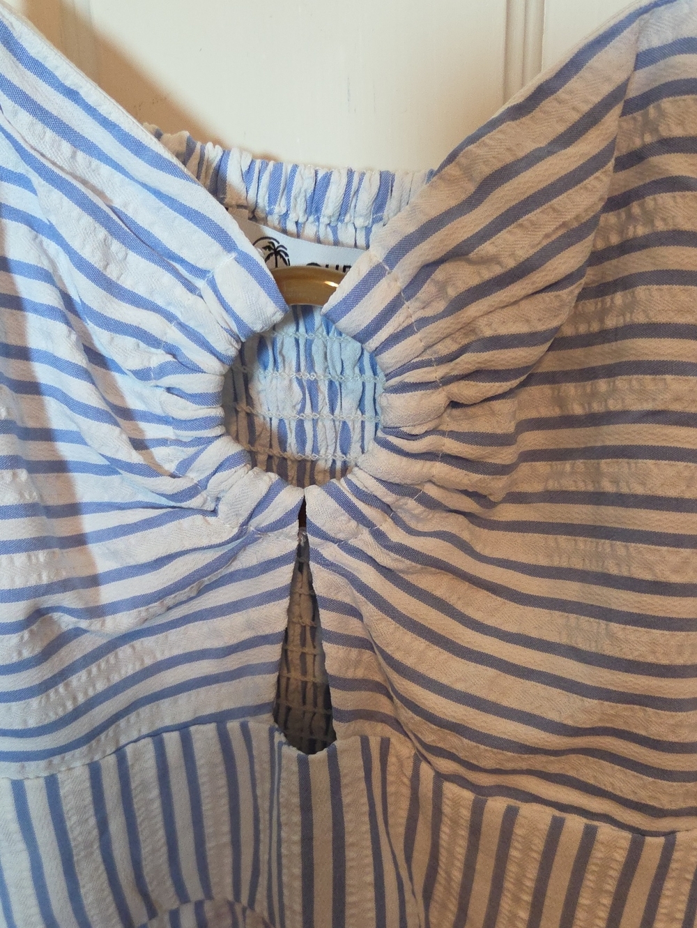 Cupshe Marigold Blossom Striped Romper In Blue & White Size Medium - Picture 8 of 16